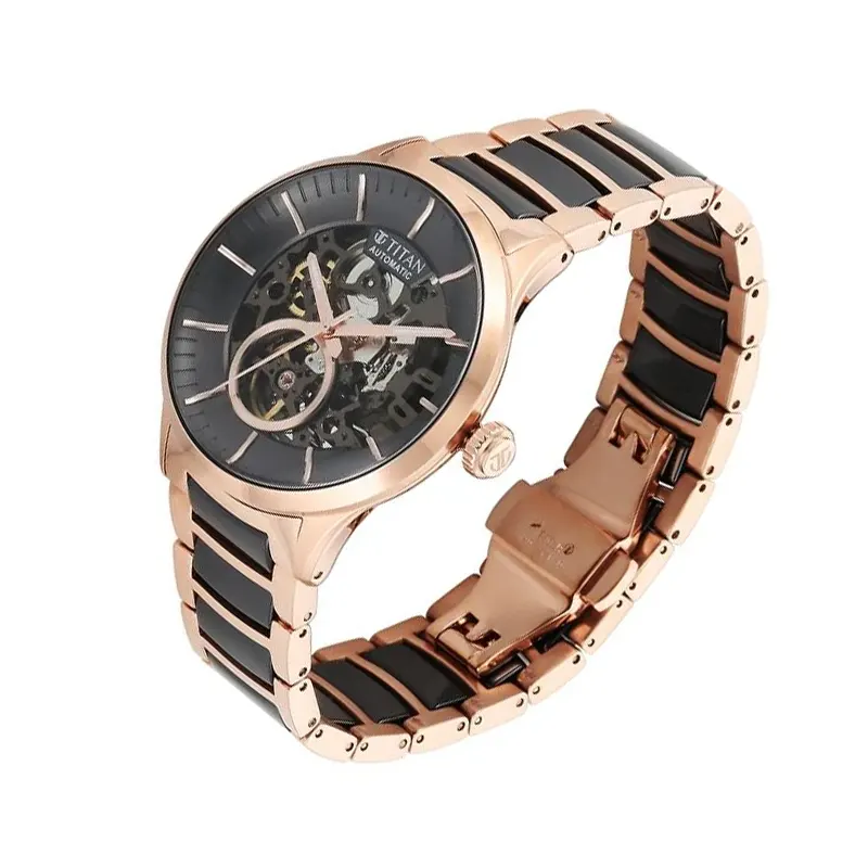 Titan Ceramic Automatic Black Open-heart Men’s Watch- 90174KD03